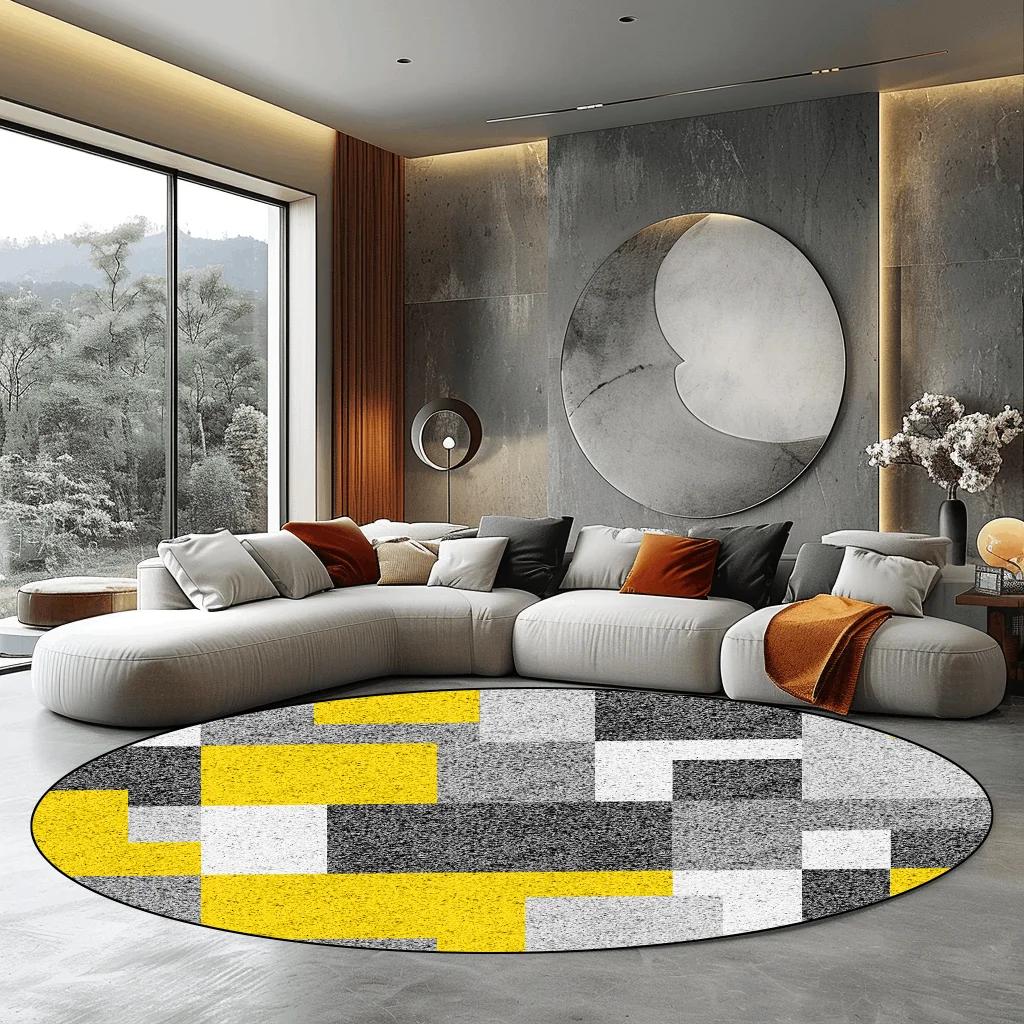 Luxury Modern Grey Round Carpet for Living Room Home Decoration Large Rugs Bedroom Carpet Non-slip Floor Mat Chair Mats Washable