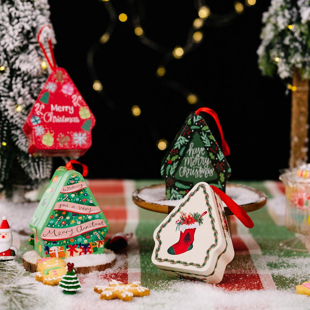 Charming Christmas Tin Gift Boxes Featuring Colorful Cartoon House Patterns