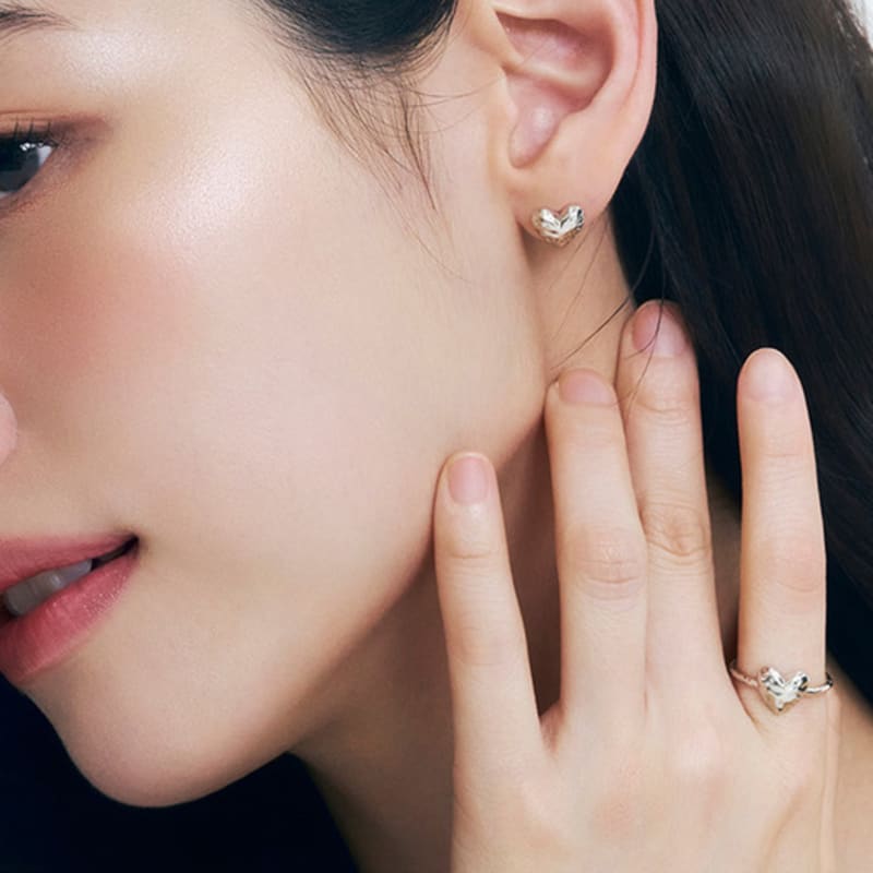 Tirr Lirr Bloom Ripple Heart Silver Earrings TEESVW08016S