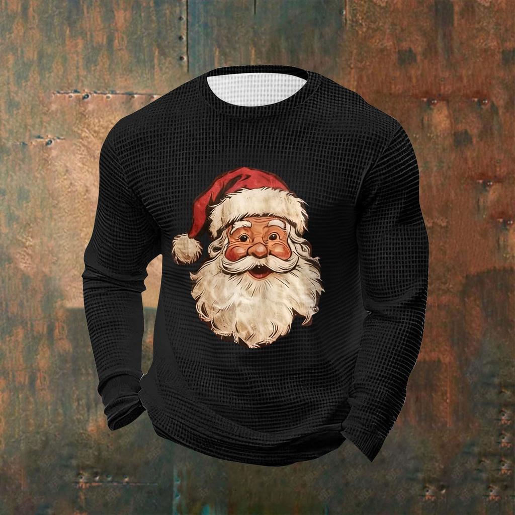 Pánské vánoční topy s kulatým výstřihem a dlouhým rukávem Pánské sportovní topy ve velkých velikostech s ležérním kulatým výstřihem