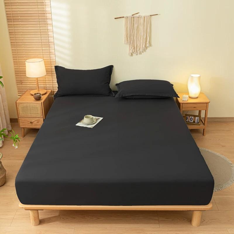 Solid Color Brushed Fitted Bed Sheet Set with 2 Pillowcases Soft Comfortable Non Slip Mattress Protector Cover for Single Double