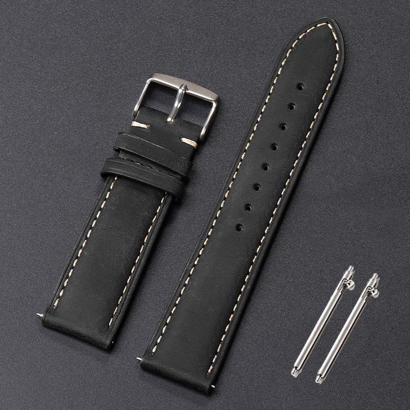 

18mm 20mm 22mm Watchband Genuine Leather Watch Strap Replacement Belt Vintage Brown Strap Quick Release Bracelet for Men Women 22mm чорний