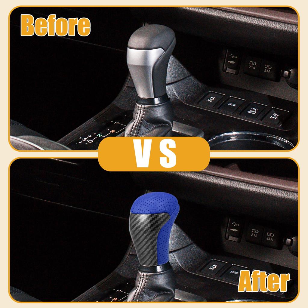 Partuto Gear Shift Knob Car Inner Gear Shift Knob Compatible with Toyota Tacoma Four Leather Plastic Blue 1 Piece - - 2016-2022 -