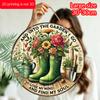 2D Flat, 1pc Round Aluminum Metal Wall Sign, Rustic Style "Welcome to My Garden" Wall Decor - A Product with Floral and Gardening Tool, Suitable for