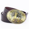 Men's Retro Cowhide Belt with L-Shaped Gold & Silver Oval Buckle