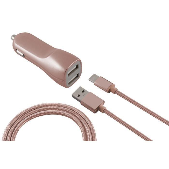 Çakmaklık Şarj Cihazı - KSIX - Metal - 2 USB Portu 2,1 A - USB-Micro USB Kablosu - Rose Gold
