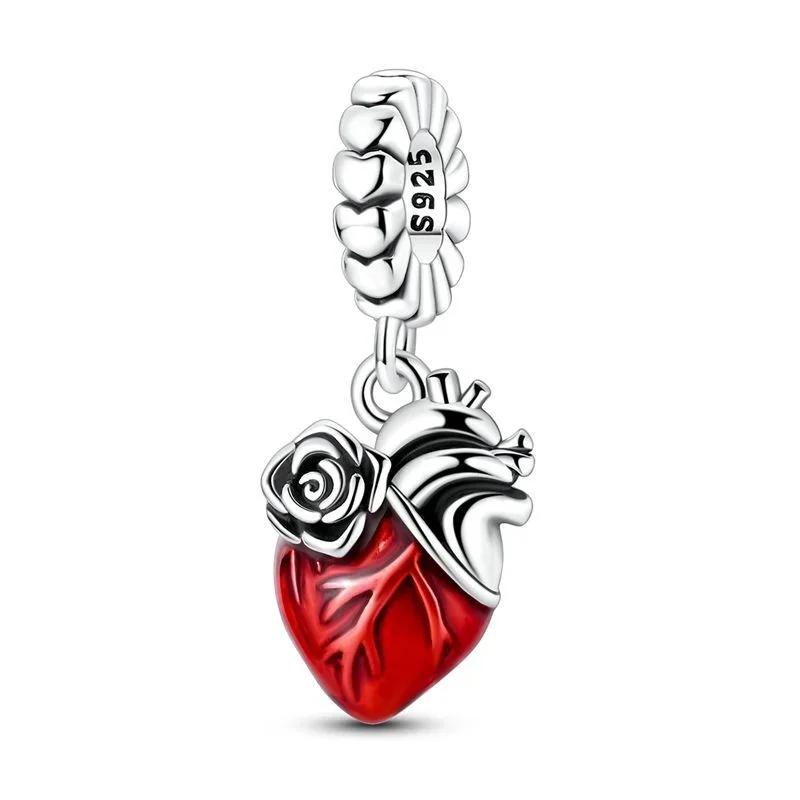 New Original Copper Red Charms Red Bird Heart Mushroom Beads Pendants Fit Bracelet Necklace Diy Jewelry Gift
