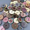 100x Mixed Vintage Colorful Flowers Wood Buttons Scrapbooking Sewing Craft 20mm