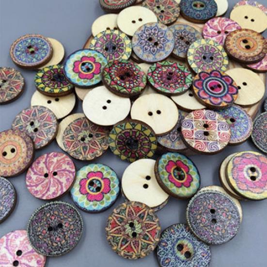 100x Mixed Vintage Colorful Flowers Wood Buttons Scrapbooking Sewing Craft 20mm