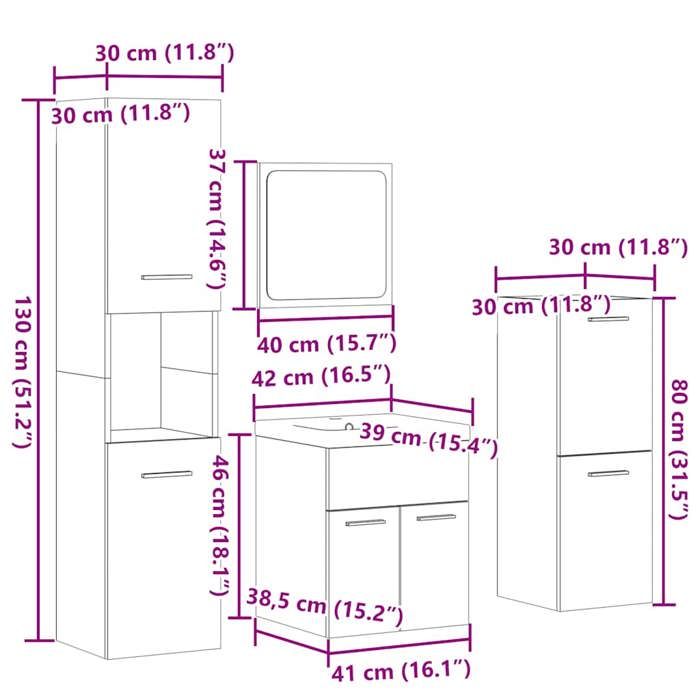 VidaXL Ensemble de meubles de salle de bain 5 pcs gris béton, armoire de salle de bain, placard de salle de bain, meuble de 3324876