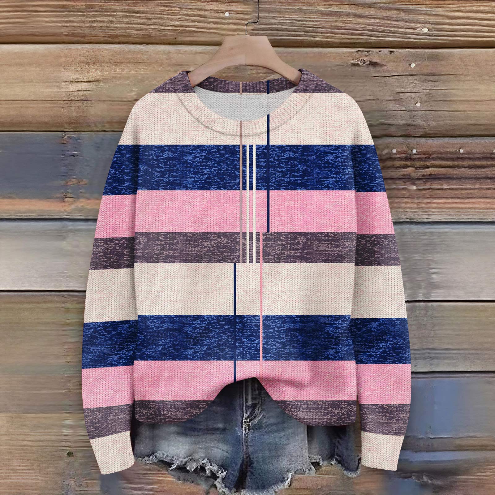 

Пуловеры с длинным рукавом для женщин, с круглым вырезом, повседневные, милые, с принтом, вязаные, оверсайз S розовый