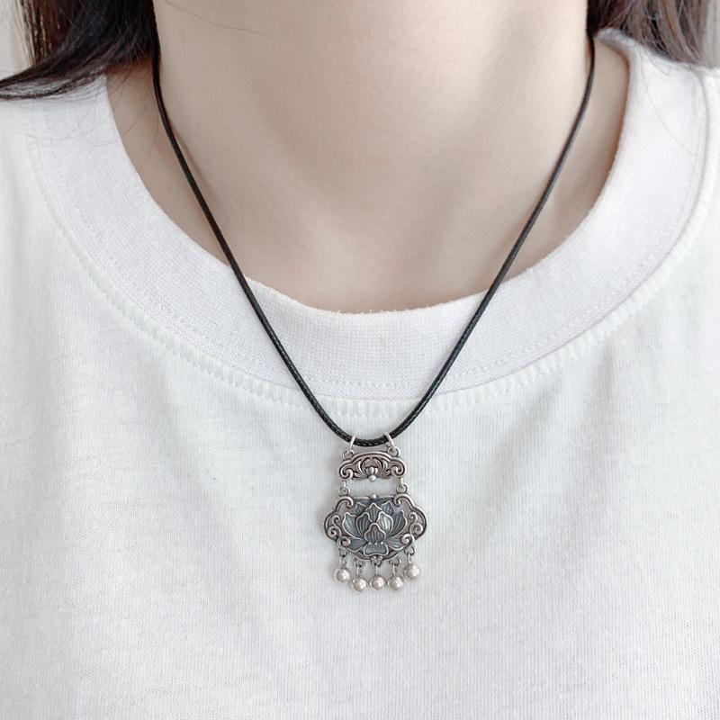 Sterling Silver Lotus Tassel Pendant - Women's Retro Style Jewelry