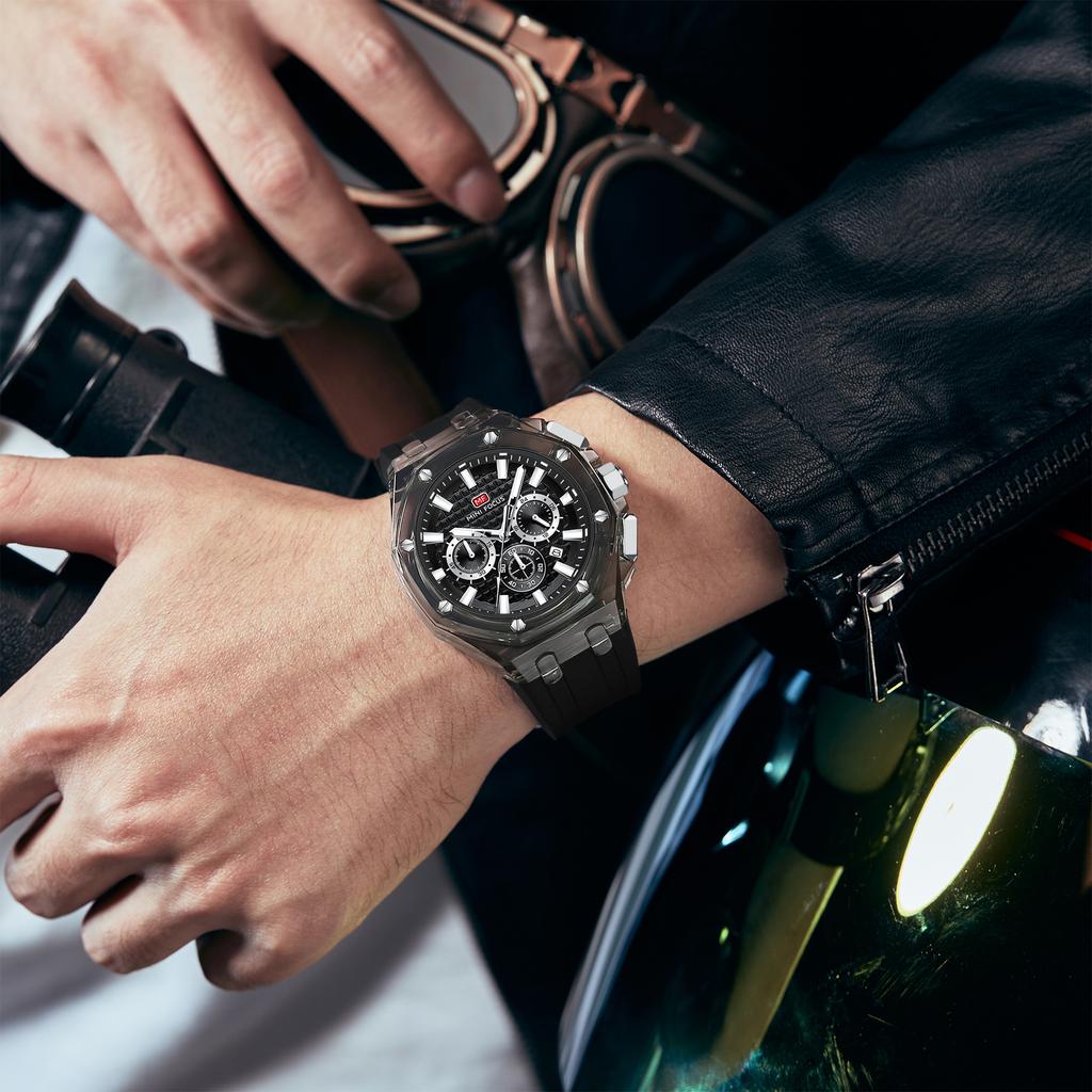 Multifunctional Casual Quartz Watch Mens Watches Waterproof Transparent Case Wrist Watch with Luminous Hands