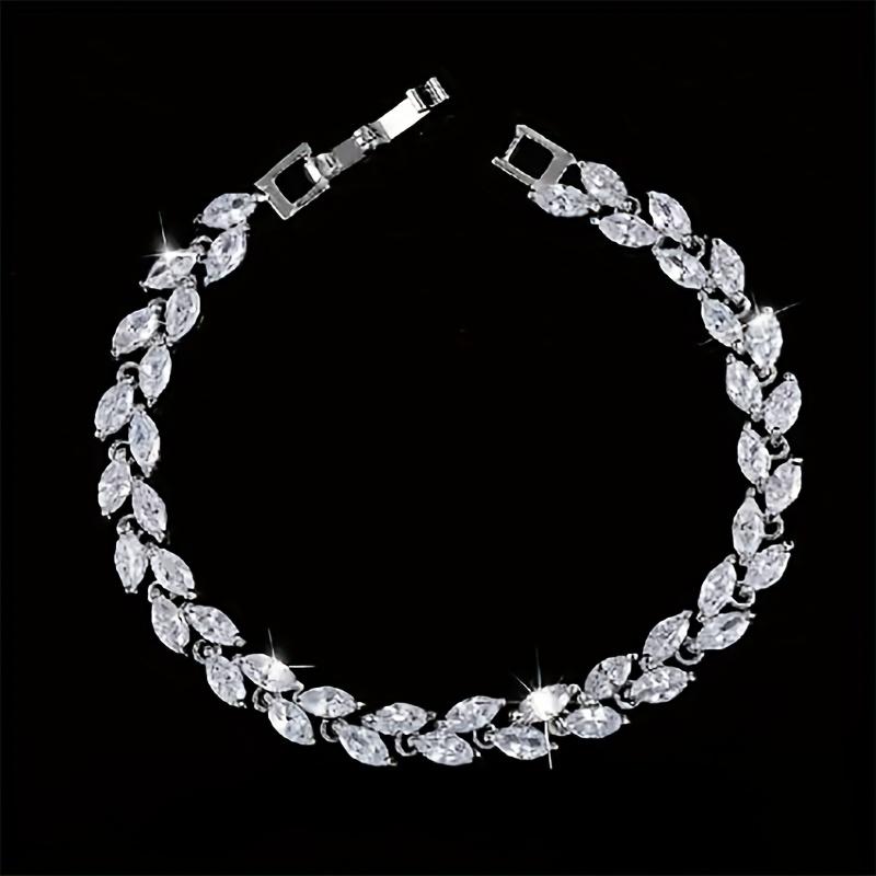 Multicolor Cubic Zirconia Leaf Ear of Wheat Pendant Bracelet, Silver Plated Crystal Women Jewelry, Birthday Gift for Her