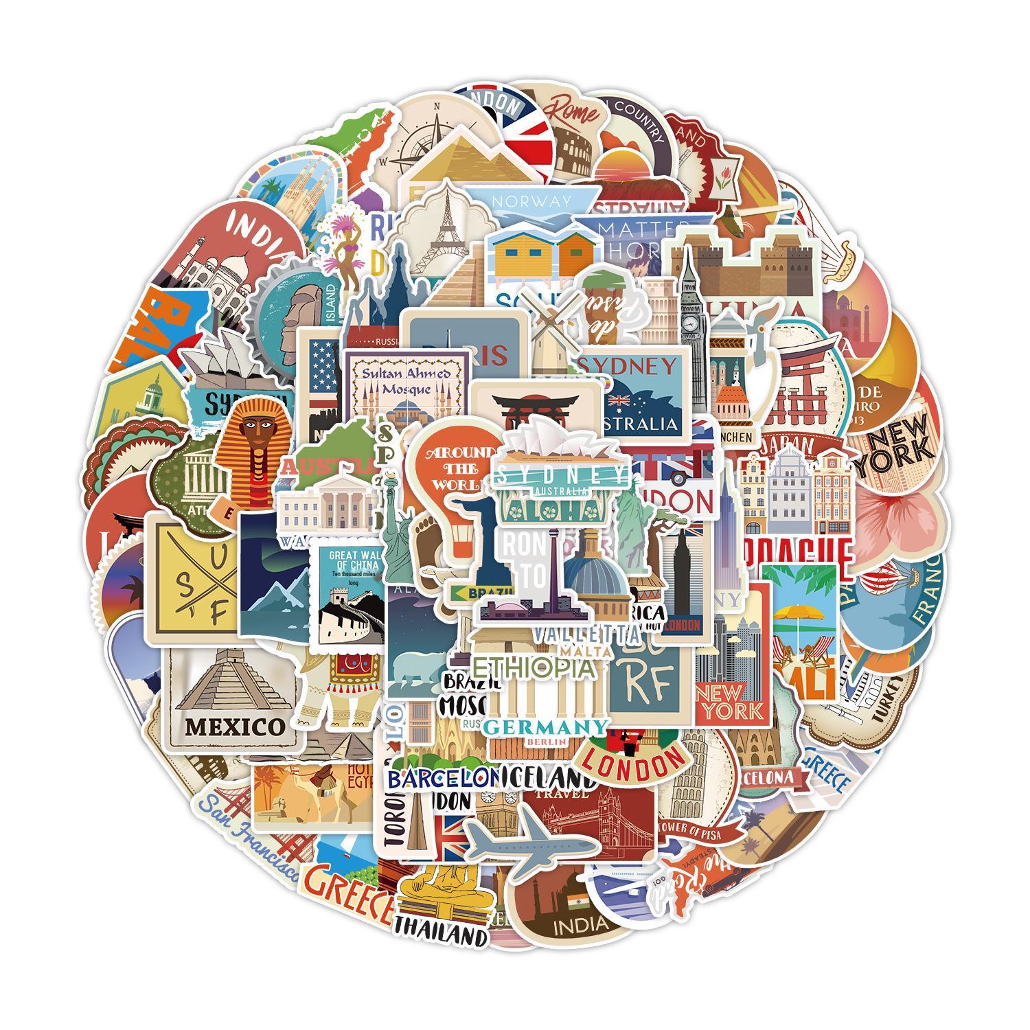 

100-Piece Travel Doodle Waterproof Stickers for Suitcases, Cars, Notebooks, Skateboards, and Phones