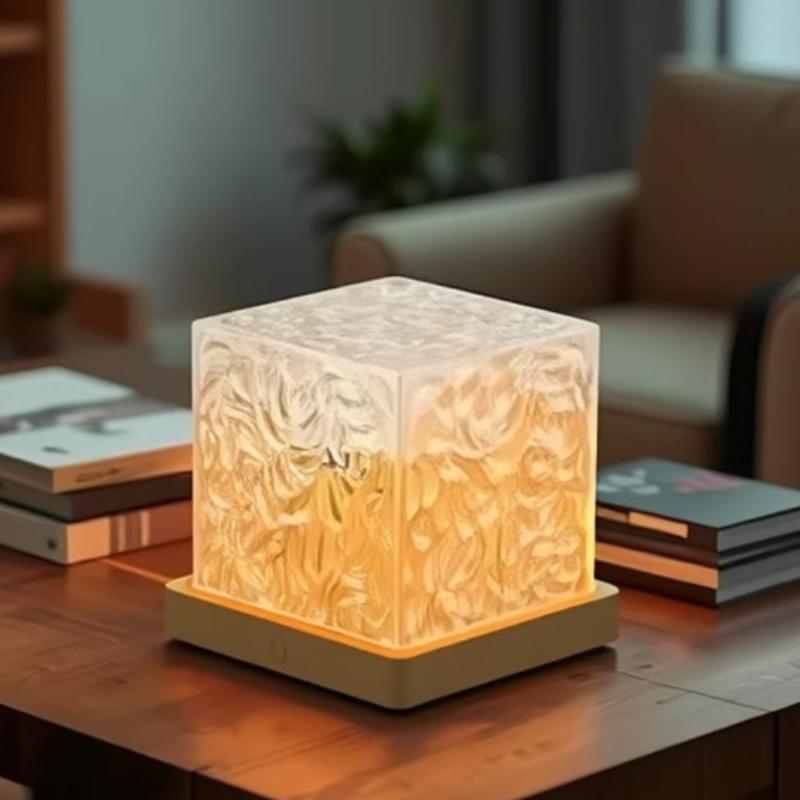 Rotating Water Ripple Atmosphere Lamp Water Ripple Lamp Bedroom Bedside Flame Romantic Lamp Dynamic Square Desk Lamp