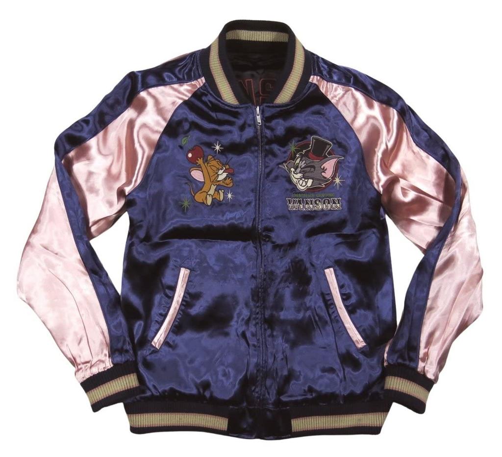 Tom and Jerry Collaboration Reversible Rayon Satin Sukajan XL BLACK [Banson] TJV-2307 (Black)