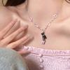 Pink Star Beaded Black Cat Pendant Necklace Y2k Cute Cool Ins Style Clavicle Chain Choker Fashion Jewelry Party Gifts
