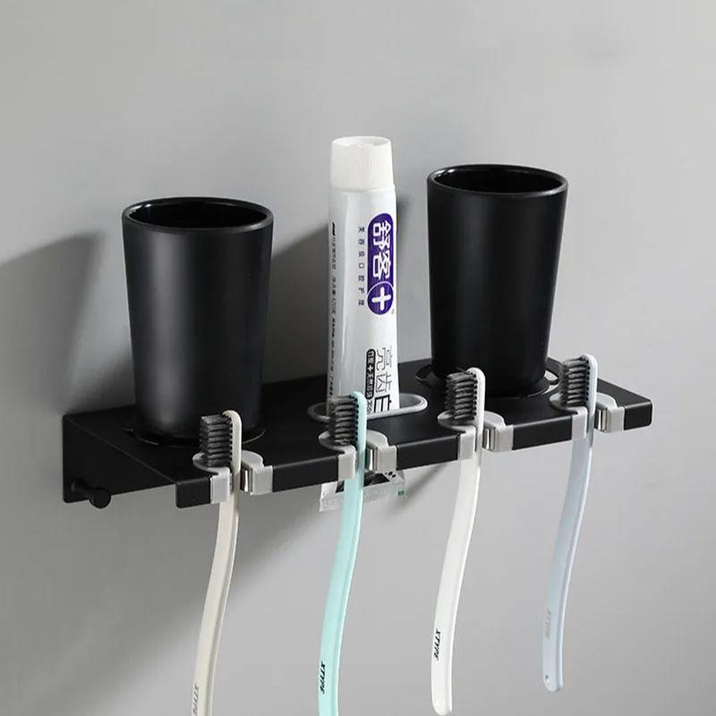 Bathroom Electric Toothbrush Rack Black/Nickel Wall Hanging Toilet Toothbrush Holder With Cup With Hook Bathroom Accessories