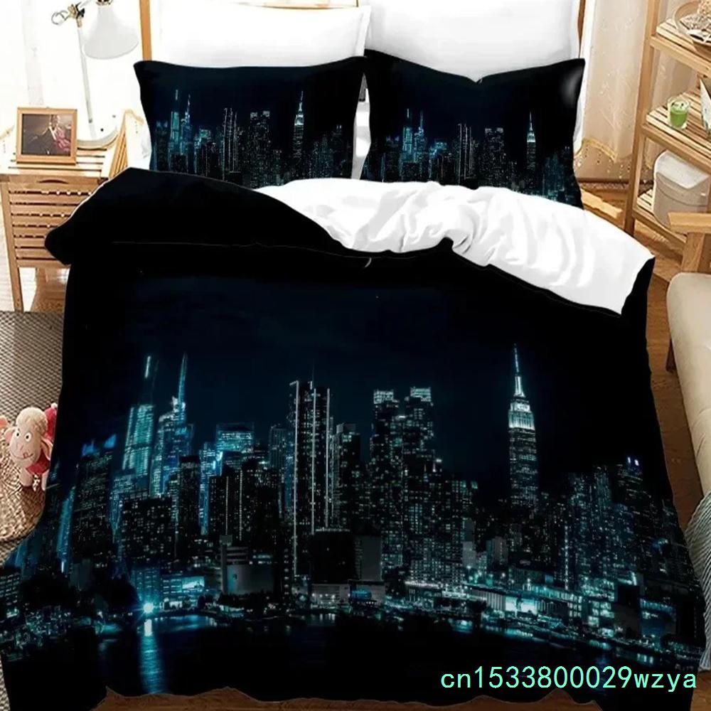 3D Print New York City Nachtzicht Beddengoed Set Dekbedovertrek Bedset Dekbedovertrek Kussensloop Dekbed King Queen Size Jongens Volwassene
