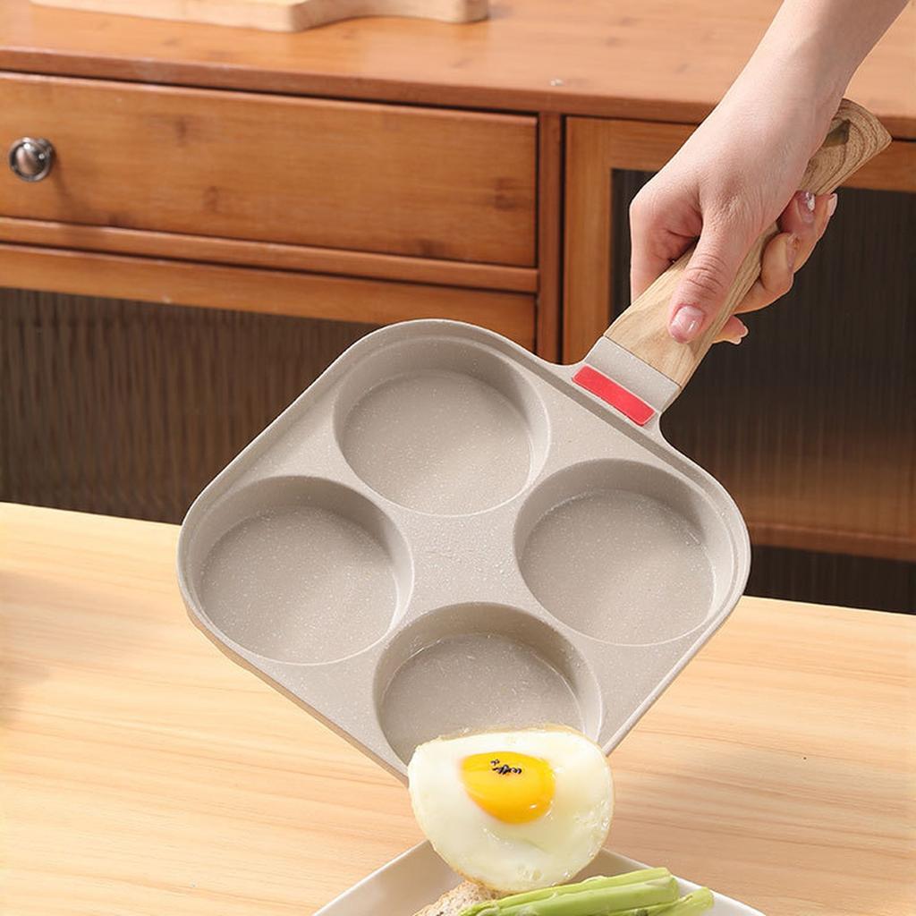 Antihaftbeschichtete 4-Loch-Eierpfanne mit Deckel, quadratische Frühstückspfanne, Steinbeschichtung, Mini-Pfanne für den Heimgebrauch, 19x19cm mit Randdeckel