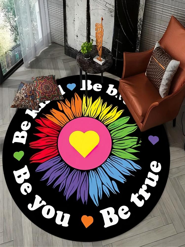 Rainbow Color Flower Carpet For Home Decoration, Non-Slip And Stain-Resistant Floor Mat For Living Room And Bedroom