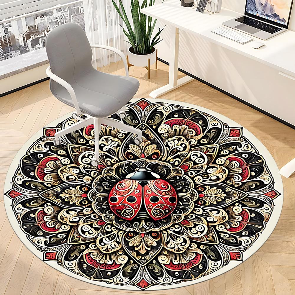 1pc Ladybug Mandala Artwork Chair Carpet for Office, Round Non Slip Durable Large Size Office Carpet, Suitable for Office