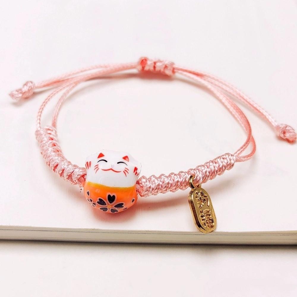 Hand Rope Maneki Neko Bracelet Handmade Women Hand Ring Creative Red Braided Rope  Men