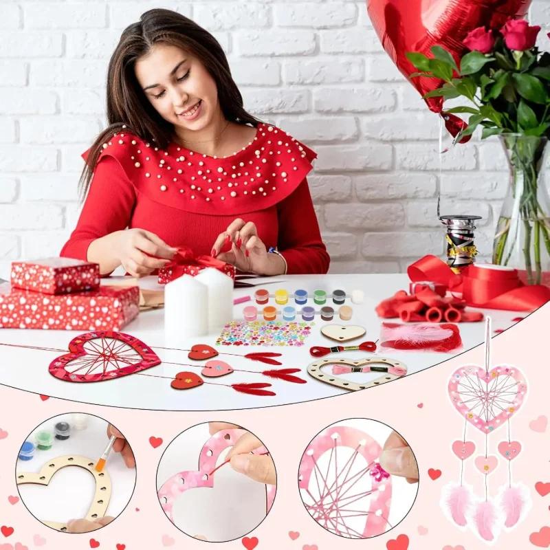 6 Pack Wooden Heart-Shaped Dream Catchers Set for Home Decor Mother's Day Birthday Wedding Party Decorations