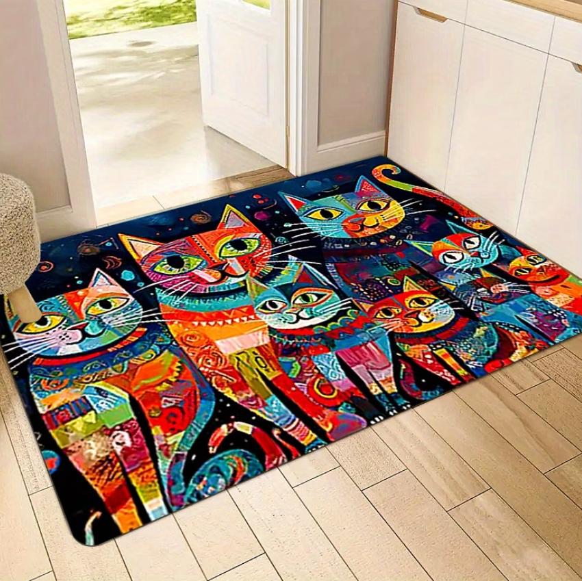 Tappetino da Pavimento con Design di Gatto Vivace - Tappeto d'Ingresso Antiscivolo Decorazione Colorata per Casa per Soggiorno e Camera da Letto Tappetini Tappeto Anime