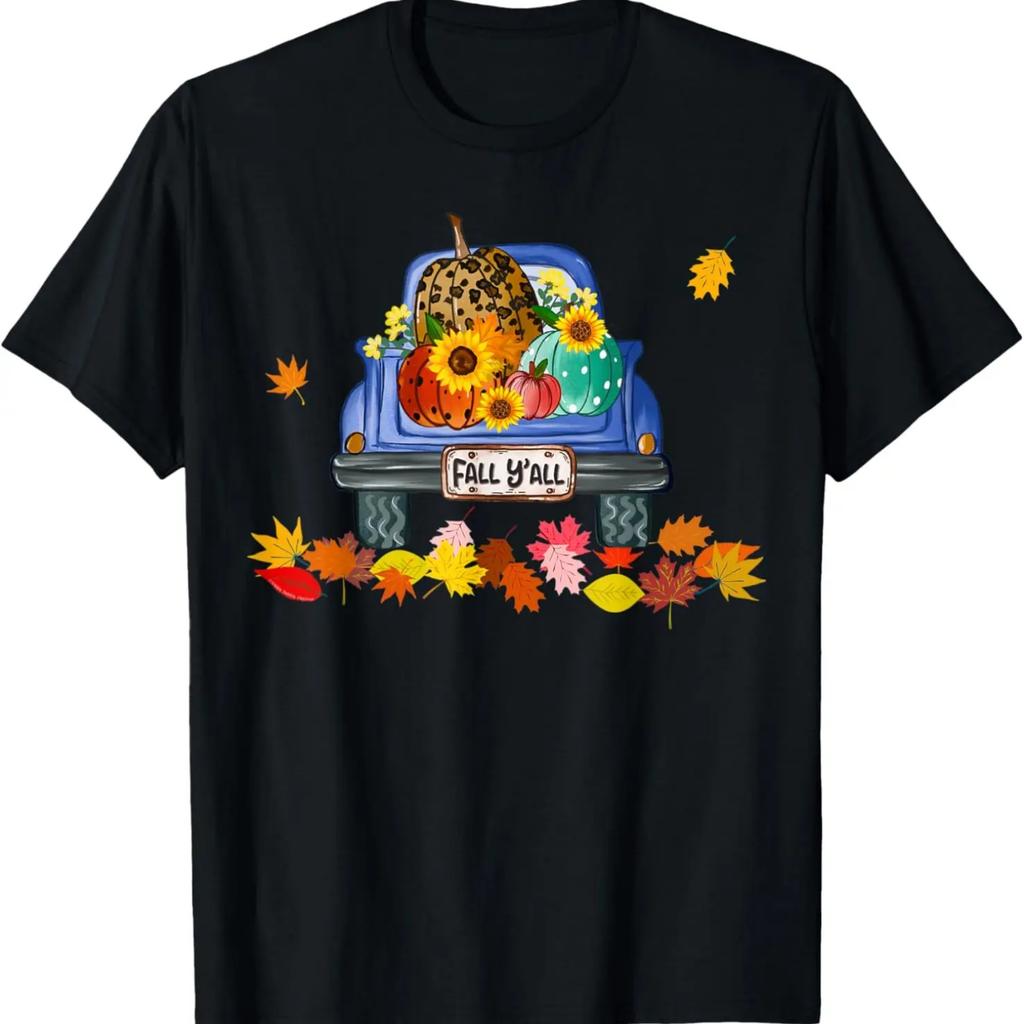 Es ist Herbst Leute Kürbis-Truck Leopardenmuster Herbstblätter T-Shirt
