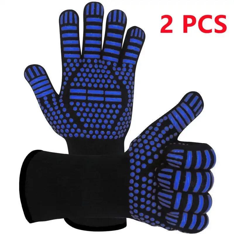 BBQ Gloves Heat Resistant Kitchen Silicone Oven Mittens Non-Slip Pot Grilling Gloves for Grill Smoker Barbeque Cooking Baking