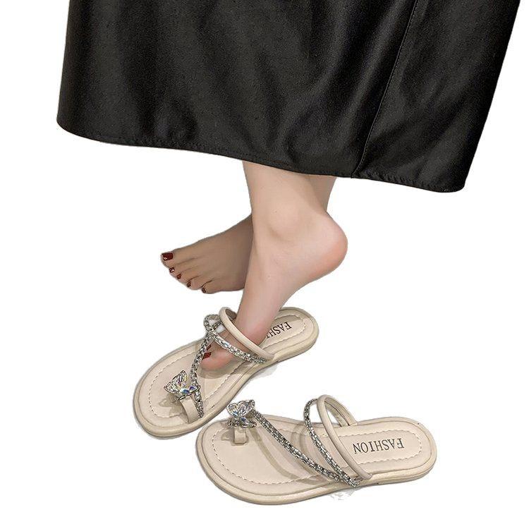 Mezzanine Flat Slippers Women's Summer Wear 2025 Summer New Pearl Beach Sandals Fashion Ins Fairy Style