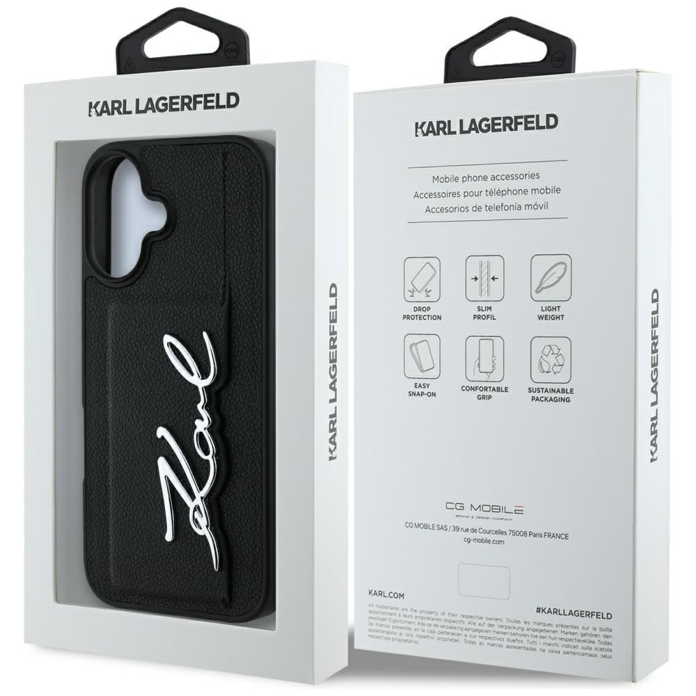 Etui Karl Lagerfeld Hc Grained Pu        Cardslot Metal Signature Do Iphone 16 Czarny