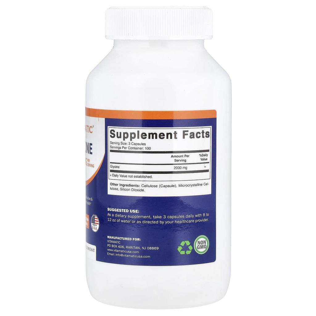 Vitamatic Glycine, Veggie Capsules, 300 Capsules (666mg Per Capsule)