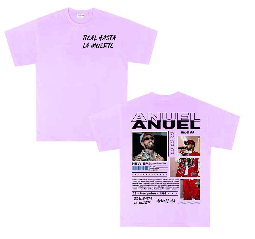 Rapper Anuel AA Real Hasta La Muerte Tour 2025 Album T Shirts Mens Fashion Hot Sale Tshirt Hip Hop Gothic Short Sleeve Tshirt