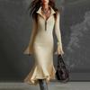 Women's 1/4 Zipper Bell Sleeve Sweater Long Fishtail Dress Knitted Tight Dress