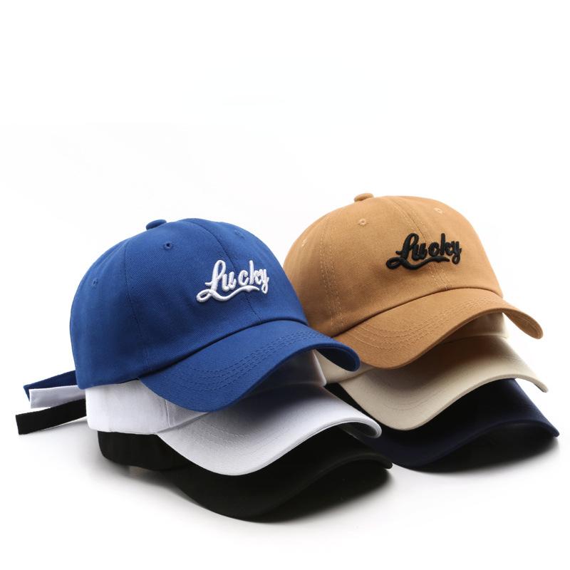 Lucky Embroidery Snapback Casual Baseball Cap Solid Color Simple Dad Hat Unisex Sun Hats For Women Men