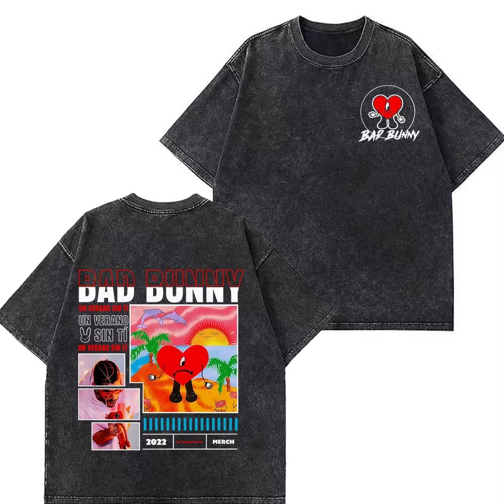 

Rapper Bad Bunny Tour 2026 Debi Tirar Mas Fotos DTMF Merch Tshirts Men Fashion Summer O-Neck Tee Hip Hop Vintage Washed T-shirts 2XL