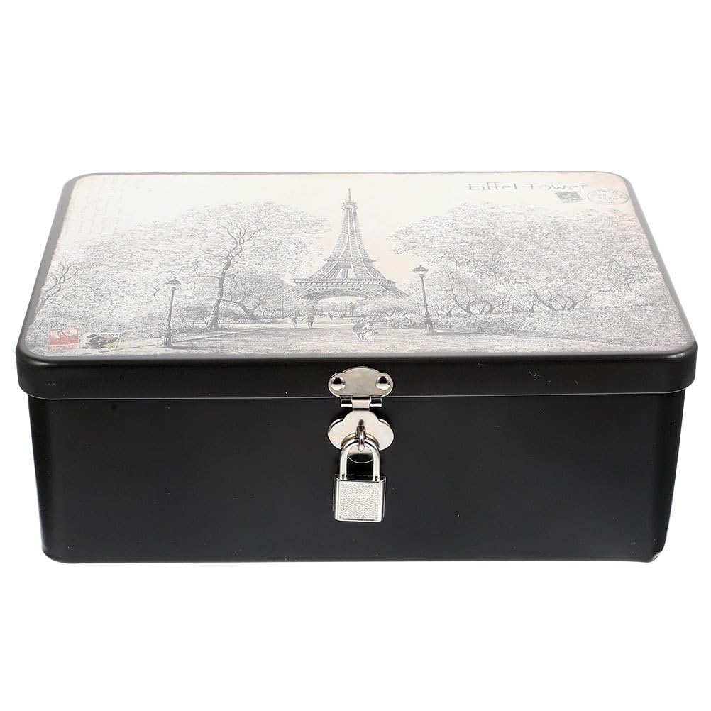 DECHOUS Tin Storage Box with Lock, Stylish, Steel Tower Design, for Organizing Small Items, Accessories, Vintage Style, Memory Box