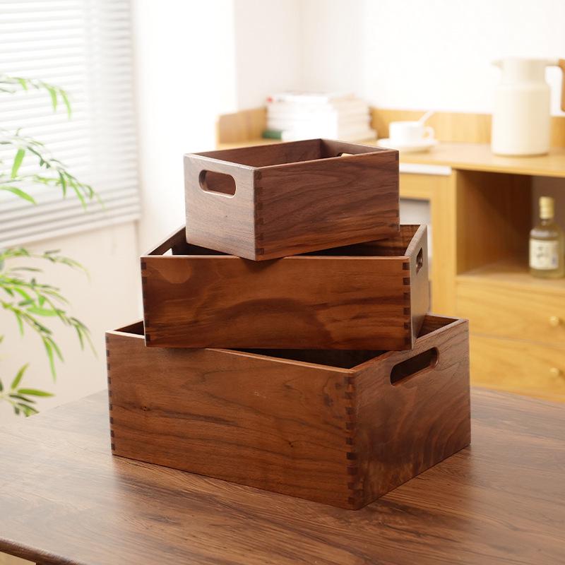 Cesto Organizzatore da Scrivania in Legno di Noce - Grande Capacità, Stile Giapponese