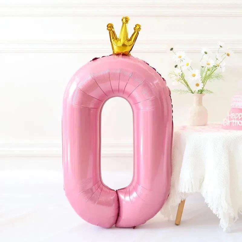 Gradient Color Crown Number Balloon Pillar, 32-40 Inch, First Birthday Party Decoration