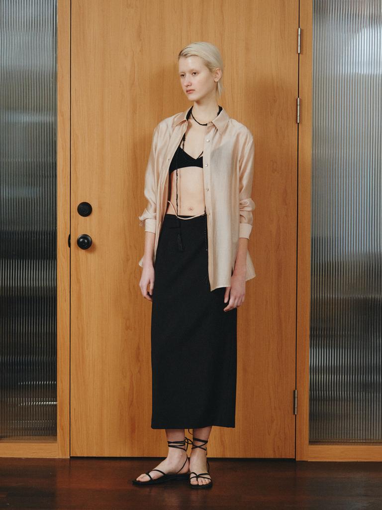 Reply Wool Blend Slit Skirt_Black