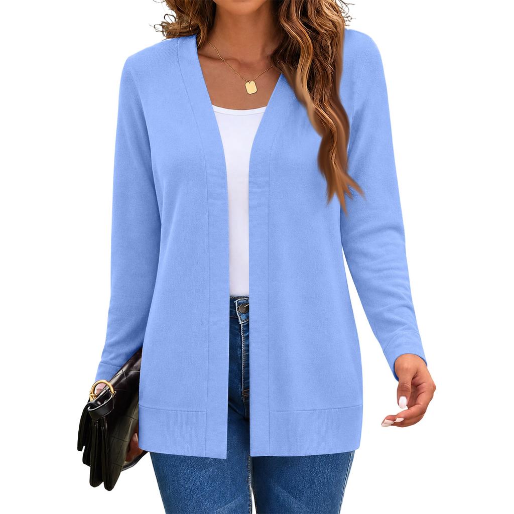 Women's Long Sleeve Knit Cardigan Mid-Length Open Front Casual Sweater