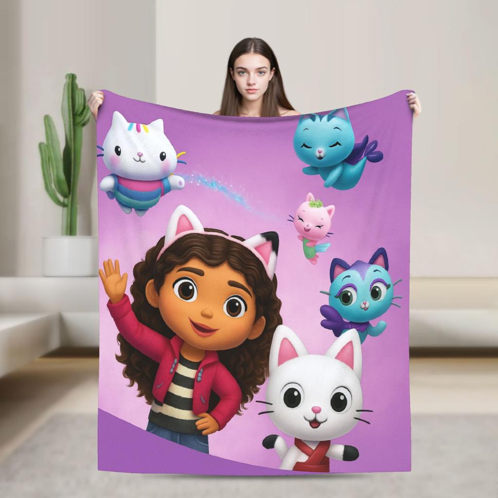 G-Gabby’s Dollhouseds Plush  Warm Soft Blanket  Children Plush Throw Blanket Print Couch Chair Flannel Bedspread Sofa Bed Cover