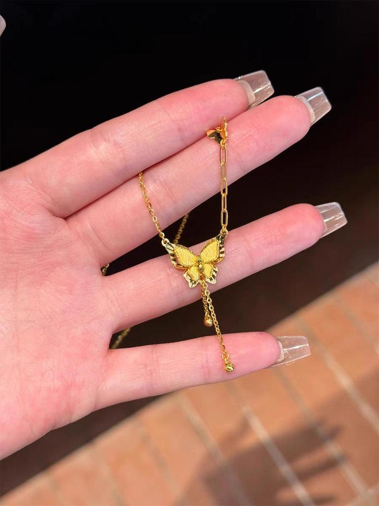 Goldene Schmetterling Quasten Halskette: Glänzende, Kleine Schlüsselbein-Kette mit Feen-Design für Damen