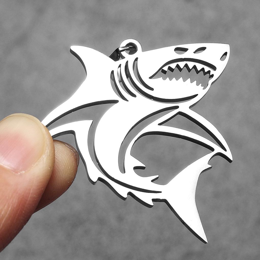 Large White Shark Hollow Necklaces Men's Pendant Stainless Steel T-Shirt Chain Female Punk Fashion Jewelry Accessories Gifts