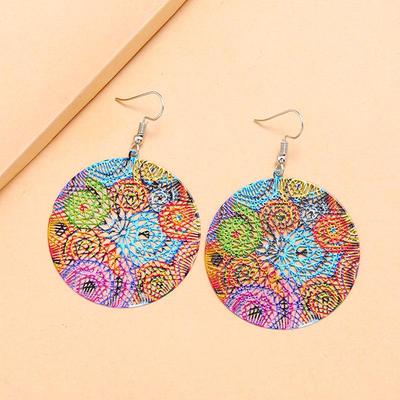 European & American Trendy Personalized Double-sided Round Earrings with Retro Painted Design