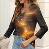 Women's Casual Fashion Sexy Comfortable Christmas Print V-Neck Button Three-quarter Sleeve Top