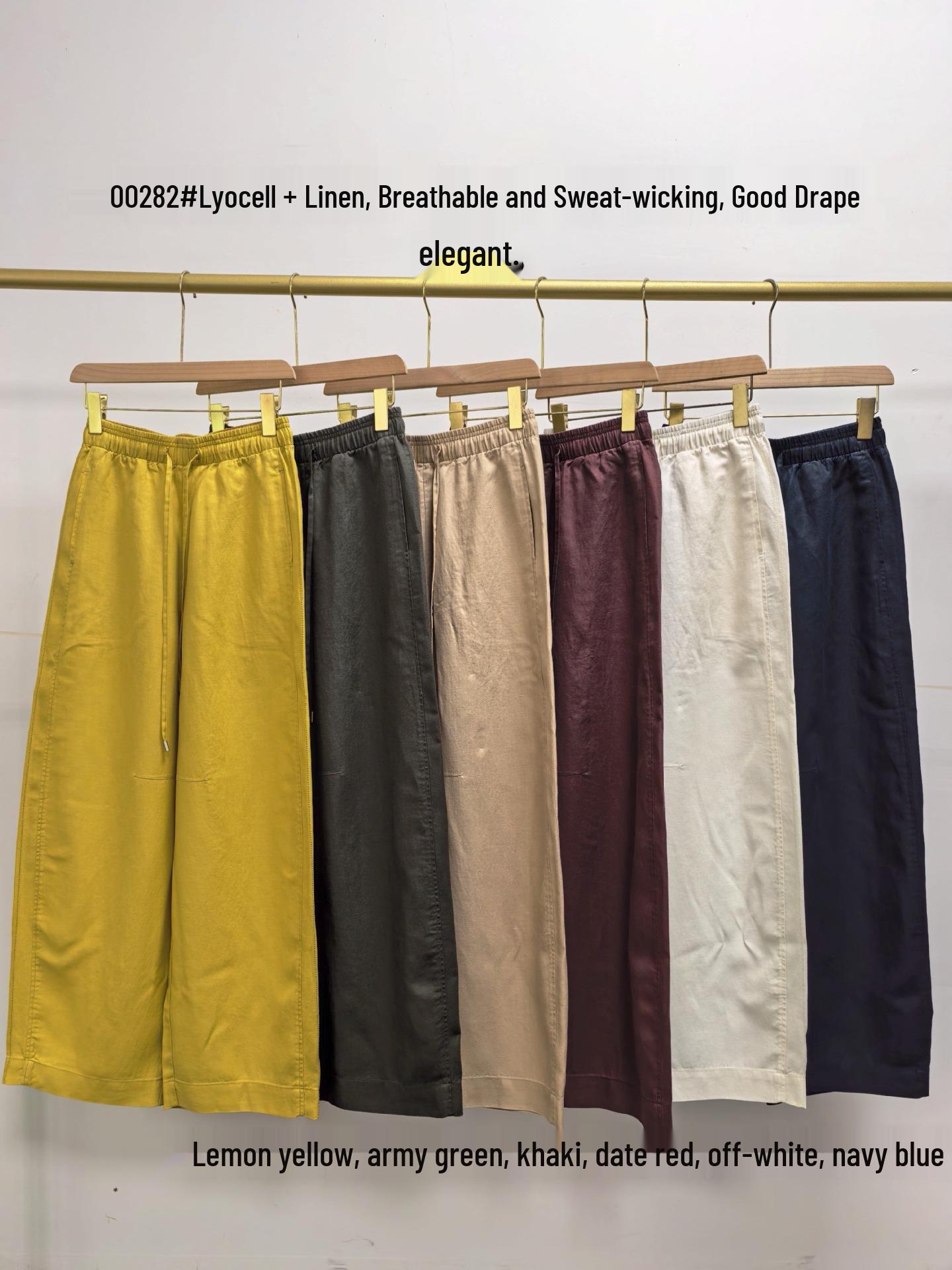 

Women s High-Waisted Tencel Linen Wide-Leg Pants - Spring/Summer Collection, Slimming, Lazy Drawstring, Casual Long Pants Small грязно-белый